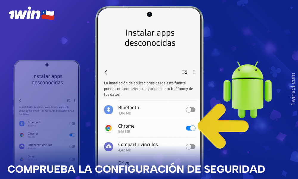 Permitir la instalación de aplicaciones desconocidas para descargar la aplicación móvil de 1Win Chile para Android